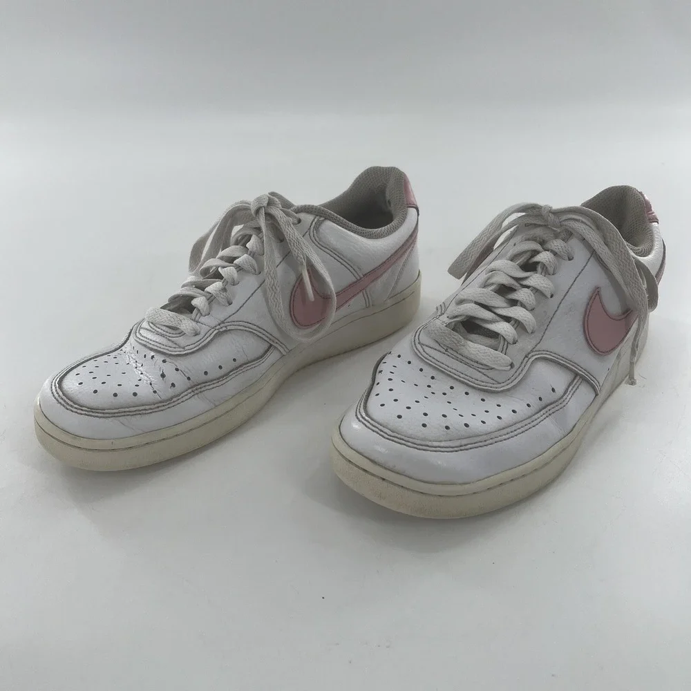 Nike Womens Court Vision Low 8 Leather Casual Shoe White Pink Swoosh‎ Sneaker